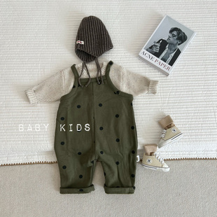 婴幼儿童抓绒外出连体衣潮 男女宝宝春秋欧美风加绒宽松洋气背带裤
