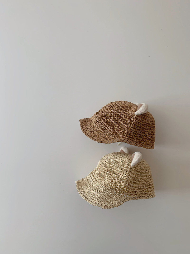 INS夏季男女宝宝可爱耳朵草帽婴幼儿童超萌外出遮阳帽子太阳帽