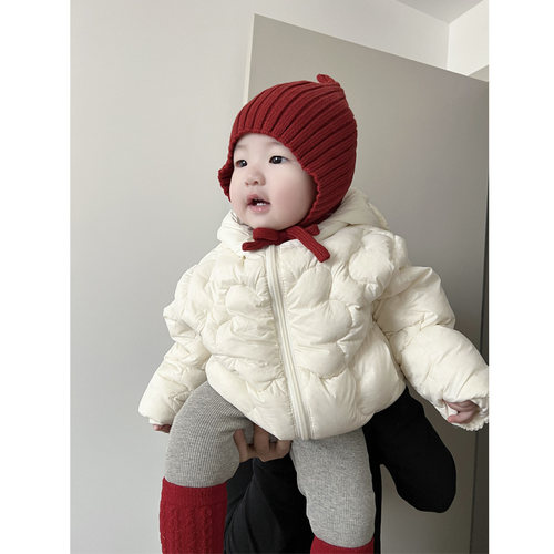 冬季宝宝羽绒外出服冬装小月龄轻薄款内胆婴幼儿超萌显白连帽外套