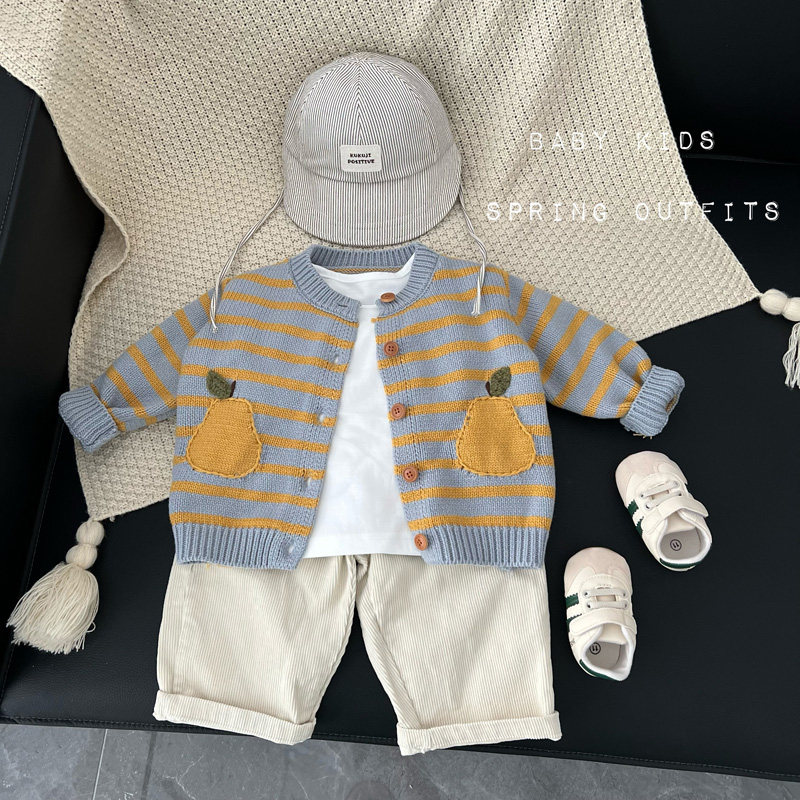 男女宝宝春秋款针织外套婴幼儿童韩版宽松洋气条纹毛衣开衫外出服