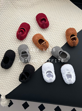 男女宝宝秋冬可爱仿掉毛毛鞋子婴幼儿可爱步前鞋百天周岁红色鞋子