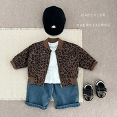 ins男宝宝春装 潮 帅气夹克外套婴幼儿童春秋洋气棒球领豹纹服开衫