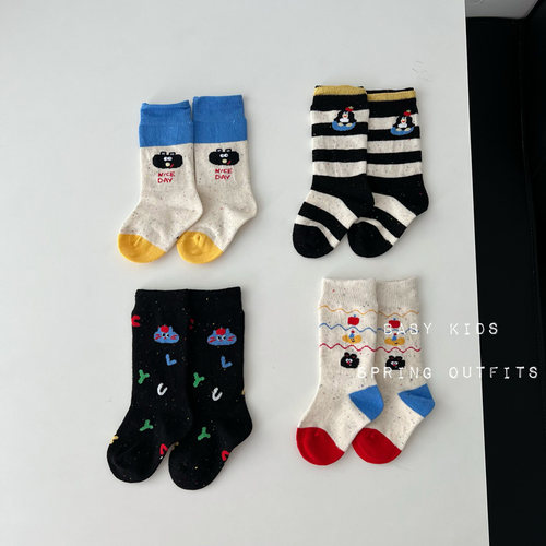 ins春秋男女宝宝可爱卡通中筒袜婴幼儿百搭洋气运动长筒堆堆袜子