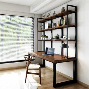实木书桌书架组合书柜一体家用卧室靠墙写字台办公桌工作台长桌子
