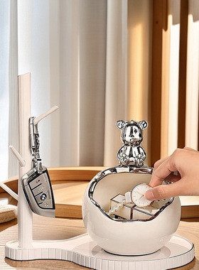 入户门口玄关放钥匙置物架收纳摆件轻奢鞋柜客厅暴力熊装饰品