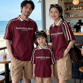 夏装 休闲母子母女运动装 一家三四口POLO衫 家庭装 潮 宽松短袖 亲子装