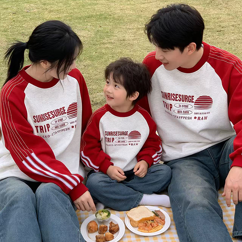 亲子装秋冬装圆领宽松撞色卫衣