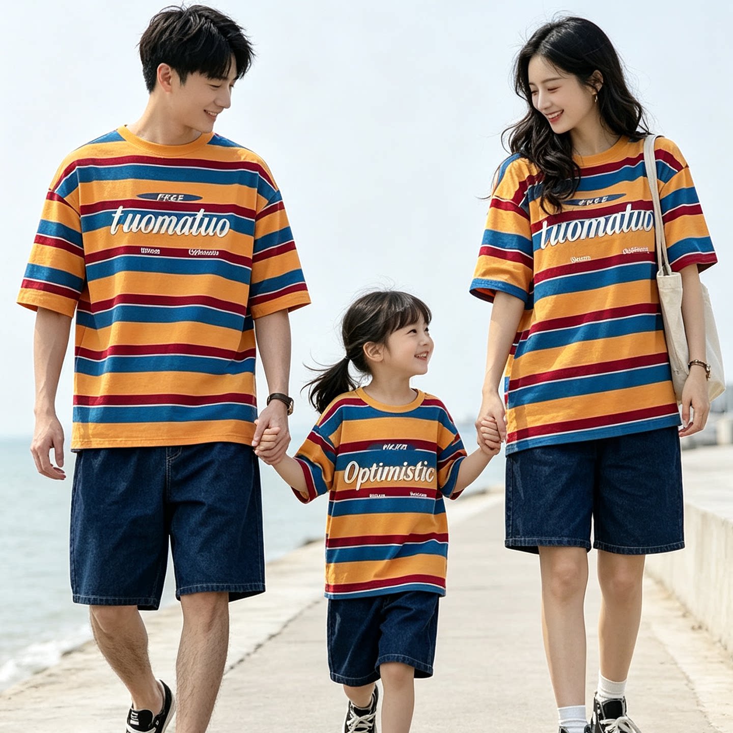 亲子装一家三口四口母女款2026夏季炸街条纹短袖T恤母子亲子服潮