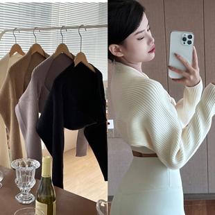 好穿百搭韩系瑜伽服不掉肩运动坎肩针织短小外套保暖开衫外搭披肩