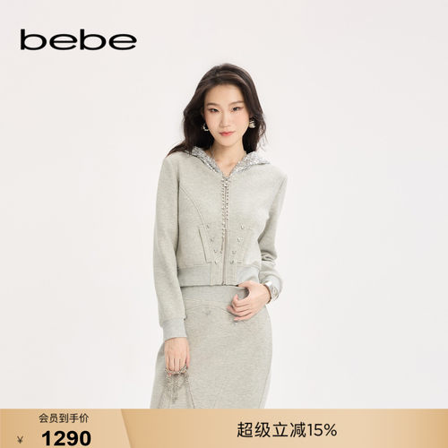 bebe女士蝴蝶结坠饰亮片帽子含棉休闲卫衣380101