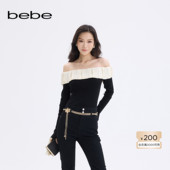 露肩小喇叭袖 bebe2025秋冬新款 女士时尚 设计针织上衣430515