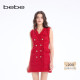 bebe2026春季 重工连衣裙150011 酒红色千金风无袖 新款 女士经典
