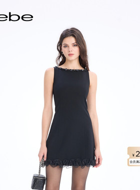 bebe2026春季新款女士气质风黑色无袖花边小黑裙150005