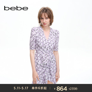 系列女士V领碎花印花茶歇连衣裙250022 bebe夏季