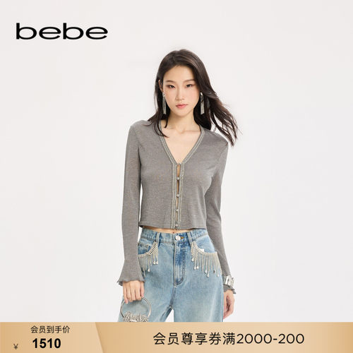 bebe女士温柔千金风垂坠感喇叭袖针织开衫330602