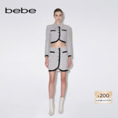 bebe秋冬系列女士小香风撞色拼皮设计感半身裙320215