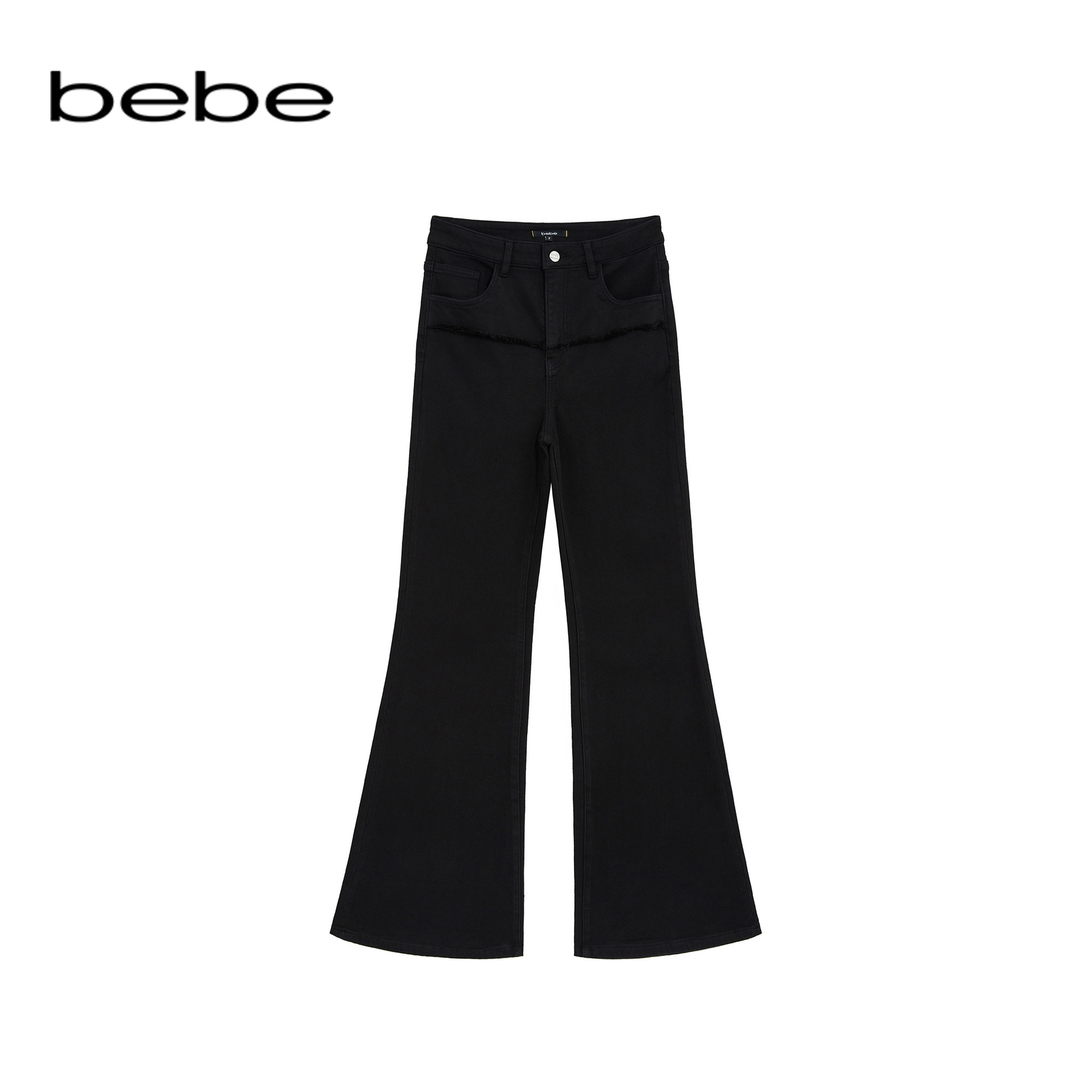 bebe2025秋冬新款女士设计感碎花赤耳拼接直筒拖地牛仔裤411006