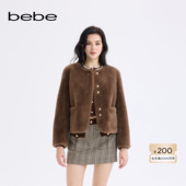 bebe2025秋冬新款 女士千金风百搭圆领直筒型毛绒感短外套402108