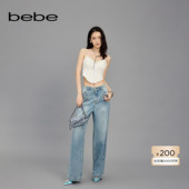 bebe春夏女士气质口袋烫仿钻贴面印花长款 牛仔裤 111008