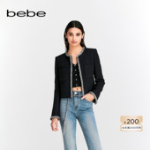 bebe秋季 女士含羊毛圆领小香风织带夹克外套140316