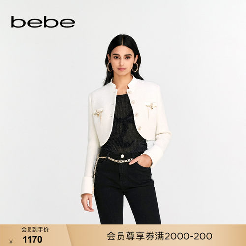 bebe秋季新款立领钻链夹克外套