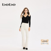 新款 女士含棉气质微喇修身 显瘦长款 bebe2025秋季 白色牛仔裤 311005
