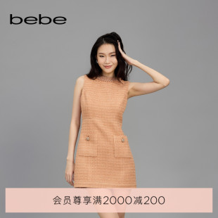 粗花呢连衣裙150002 bebe2025春季 新款 女士重工钉珠无袖 修身