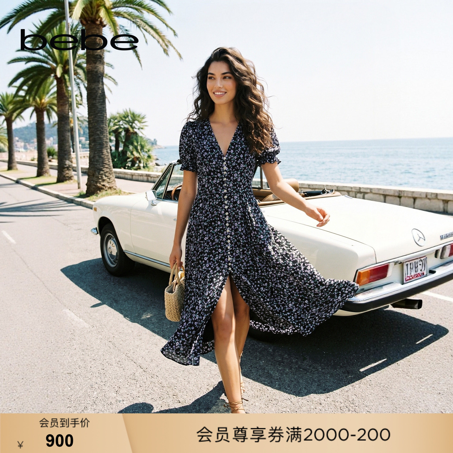 【博主同款】bebe2026夏季新款女士度假风碎花雪纺连衣裙250004图片