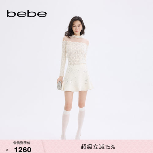 bebe女士小香风粗花呢亮片装饰A字半身裙420203