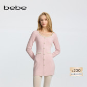 bebe冬季 系列女士甜美仿珍珠链条花边饰花式 纱针织连衣裙430904