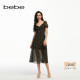 bebe夏季 系列长款 抽褶方领收腰碎花印花连衣裙250063