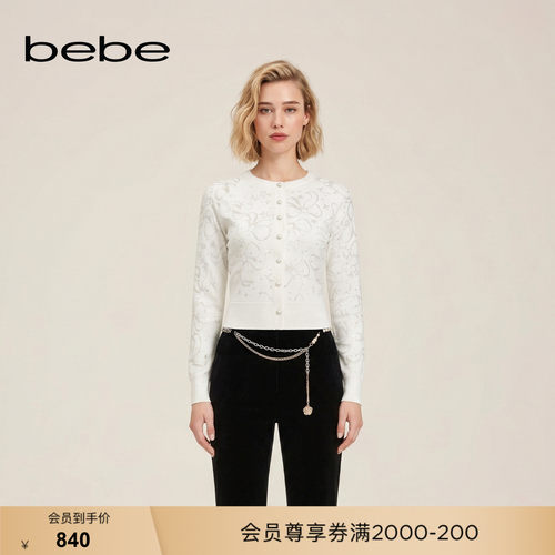 bebe2026秋季新款女士气质千金风花纹装饰针织开衫330601