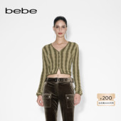 430602 系列女士V领条纹针织开衫 秋冬美拉德 bebe冬季