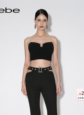bebe秋冬系列女士金属纯色短款背心吊带上衣381202