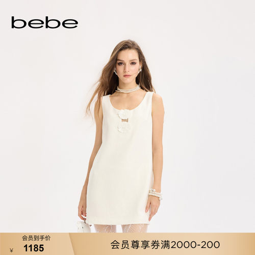 bebe女士轻奢小香风手工立体珠片花装饰连衣裙350020