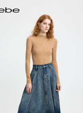 bebe冬季女士含羊毛羊绒半高领打底衫针织上衣430516