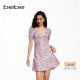 bebe夏季 系列女士泡泡袖 压褶印花连衣裙250067