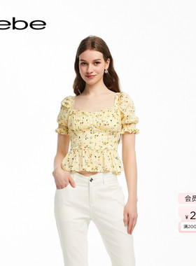 bebe夏季系列女士薄款碎花泡泡袖上衣280304