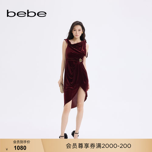 bebe秋冬女士气质优雅风单肩开叉设计礼服裙451002