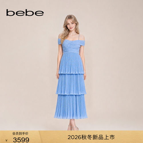 bebe2026夏季新款女士度假风百褶叠层雪纺蛋糕连衣裙250061