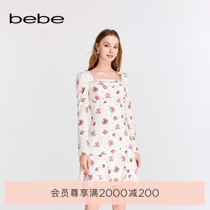 bebe春夏系列女士碎花短款长袖连衣裙150022