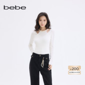 博主同款 bebe2025秋冬女士千金风假两件含羊毛针织上衣430512