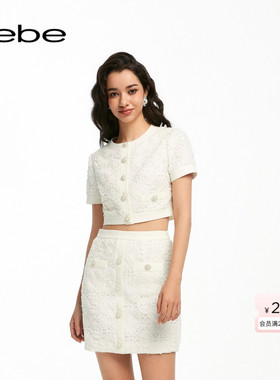 bebe夏季系列女士花卉蕾丝纽扣缀饰短款夹克上衣240311