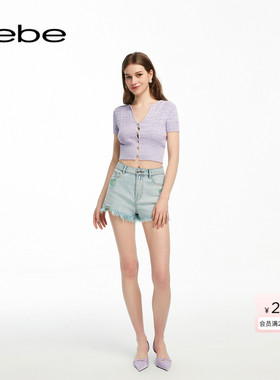 bebe夏季系列女士气质磨边破洞牛仔短裤211501