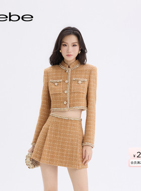 bebe2025秋冬新款女士小香风粗花呢含羊毛羊驼毛夹克外套440311