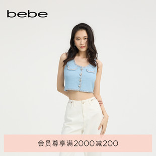 女士钻链缀饰U领背心针织上衣230314 航海系 bebe2025夏季 新款