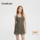 bebe冬季 女士织带缀饰黑金粗花呢花呢短款 连衣裙450007
