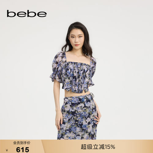 bebe夏季新款雪纺收腰梭织衫