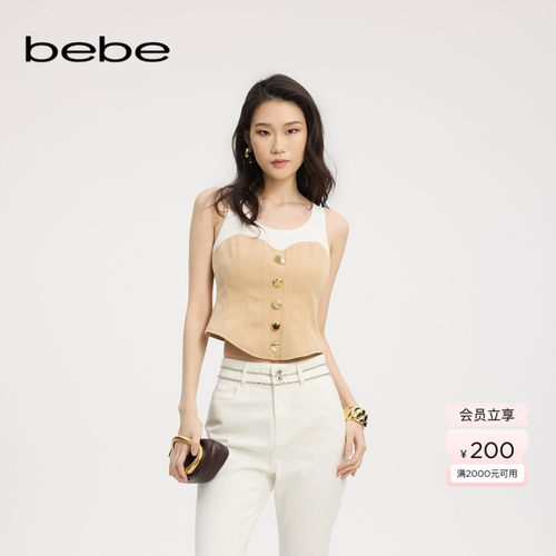 bebe夏季新款拼接撞色背心
