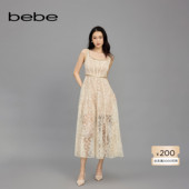 bebe春夏女士气质钉珠链条织带蕾丝吊带无袖 连衣裙150017